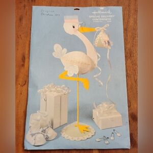 Vintage Retro Hallmark Baby Shower Stork Centerpiece - Yellow and White 1970s